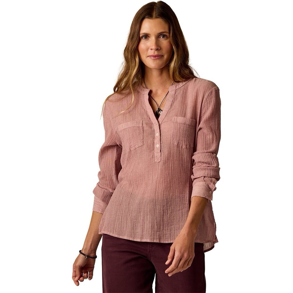 Carve Designs Dylan Gauze Popover Henley Organic Cotton Small Pink